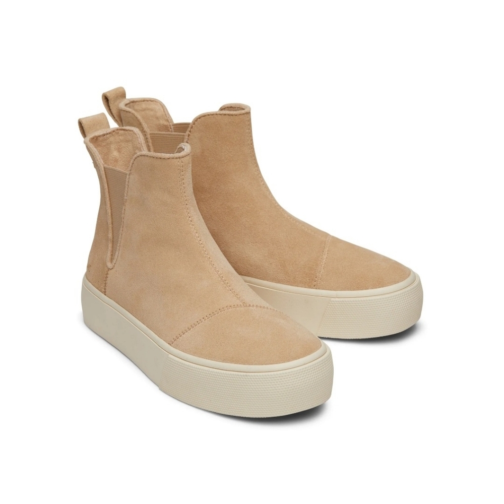 New TOMS Fenix Platform Chelsea Oatmeal Suede High-Top Sneakers Women's Size 5
